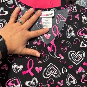 Scrubstar Black and Pink Heart Print Scrub Top